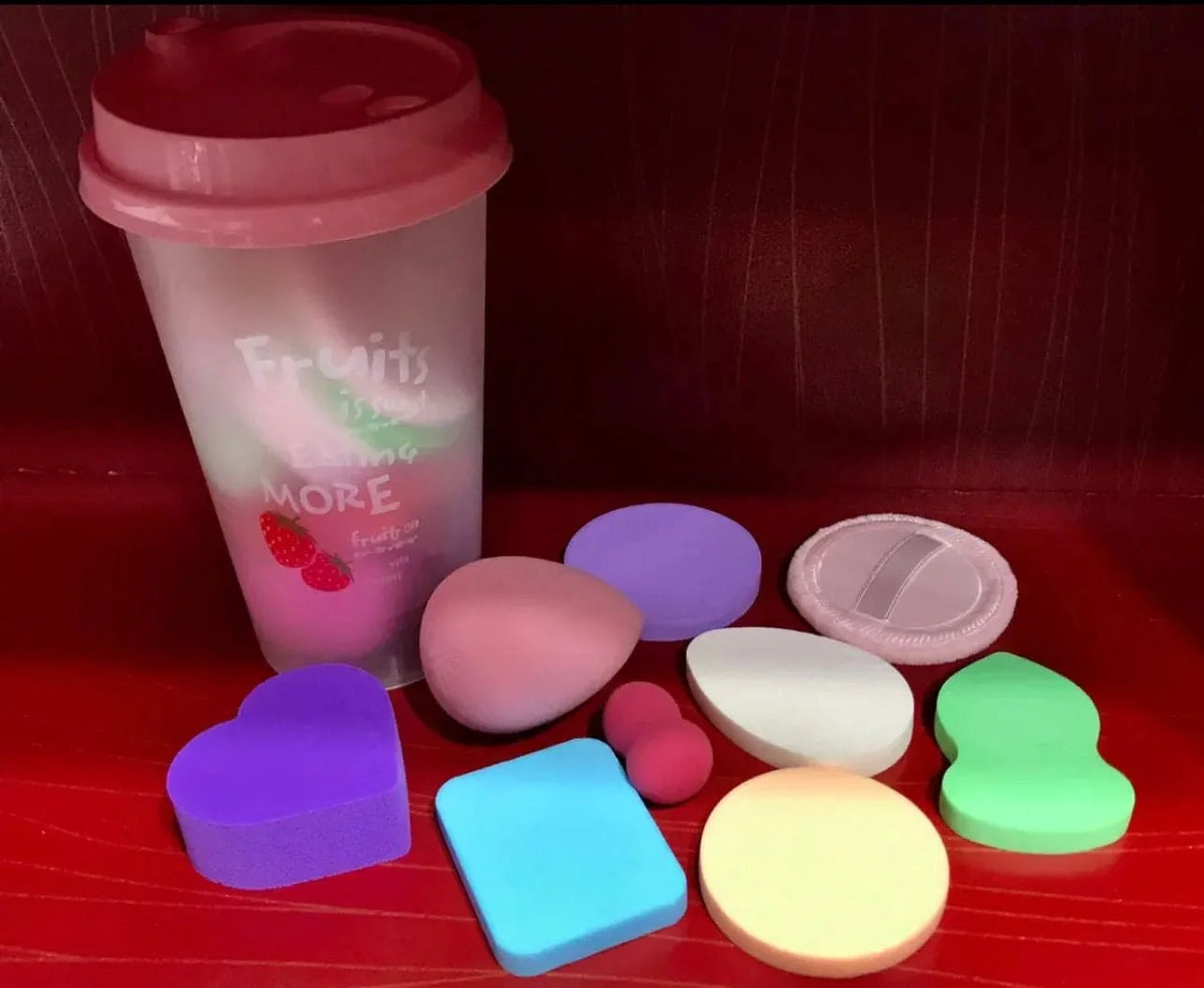 9-in-1 Beauty Blender with Cup – Soft Makeup Sponge Puff Set with Jar, Multi-Use Makeup Blender Glass