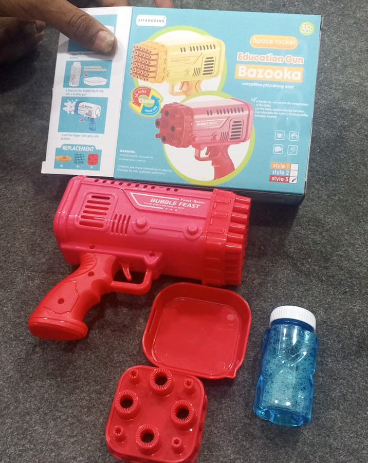 Bazooka Bubble Gun Toy – Fun Automatic Bubble Machine For Kids With Bubble Solution And Tray (Random Color)