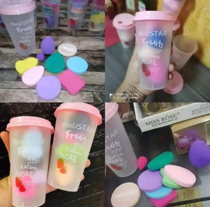 9-in-1 Beauty Blender with Cup – Soft Makeup Sponge Puff Set with Jar, Multi-Use Makeup Blender Glass