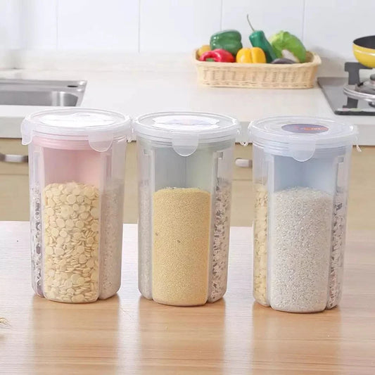 3 Compartment Food Preservation Plastic Container, Large Dry Fruit Box, Airtight Cereal Jar