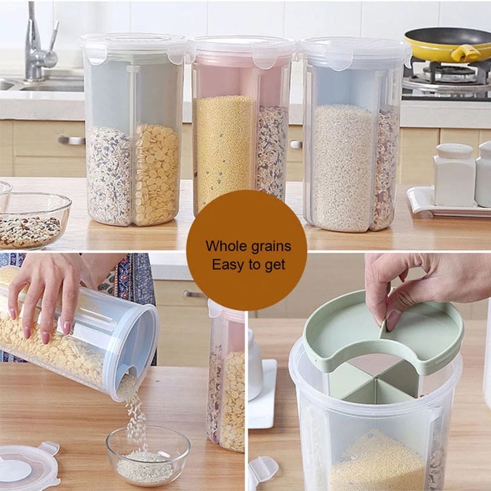 3 Compartment Food Preservation Plastic Container, Large Dry Fruit Box, Airtight Cereal Jar